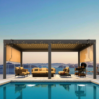 Pergola bioclimatique en aluminium à lames orientables, disponible en gros, grand rabais sur le pavillon extérieur pour jardin et terrasse