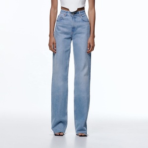 Pantalones Vaqueros de Mezclilla para Mujer, 100% Algodón, Personalizados, Corte Recto, Talla Grande, Pierna Ancha, Pantalones de Mezclilla para Adultos, Gran Venta - Product Image 1