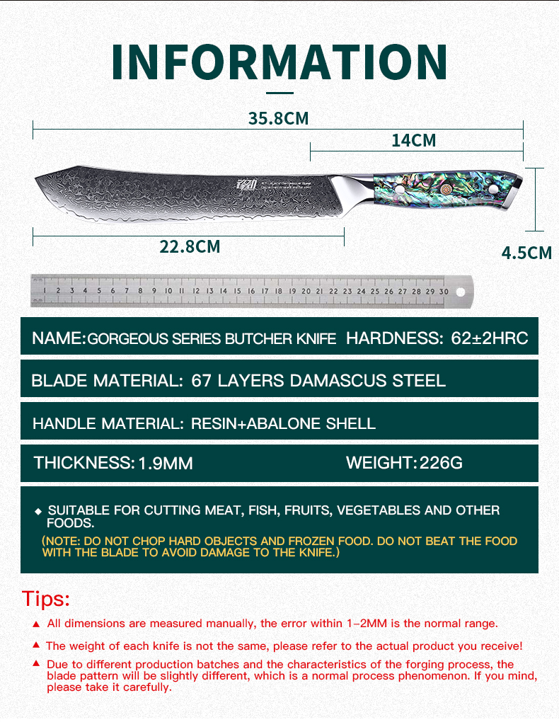 FINDKING Gorgeous Series 67 Layers Damascus Steel Cleaver Knife Abalone Resin Handle Professional Slicing Meat Butcher Knife