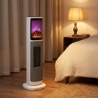 KONWIN Radiateur Tour Électrique Portable Autonome PTC avec Effet Flamme, Télécommande, en Plastique, 2000W, Chauffage d'Espace
