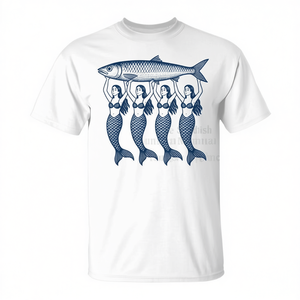 Camiseta con gráfico retro de verano costero de sirena y pez sardina - Product Image 2