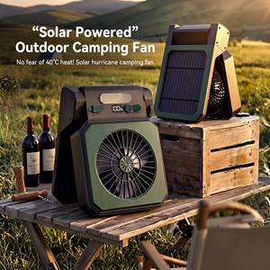 Ventilador <span class=keywords><strong>Solar</strong></span> para Camping com Lanterna LED, Recarregável via USB, Ventilador de Mesa Portátil com 3 Velocidades, Bateria de 4000mAh+ para Aventuras ao Ar Livre - Product Image 1