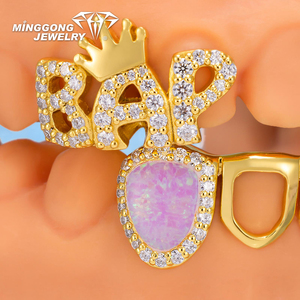 Factory Wholesale Custom BAP <strong>Crown</strong> Brain Opal Grillz Hip Hop Style Fine Grillz Fashionable <strong>Silver</strong> Moissanite <strong>Teeth</strong> Grillz - Product Image 2