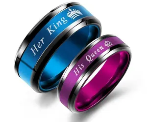 Bagues de Couple en acier inoxydable, homme et femme, bijoux Vintage, pour mariée, magnifique, Vintage, bleu et violet, son roi et sa reine