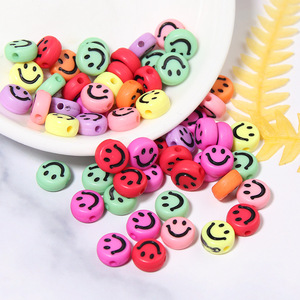 100 unids/bolsa cara de dibujos animados coloridos cuentas acrílicas sueltas Diseño de Sonrisa redonda plana para la fabricación de joyas - Product Image 3