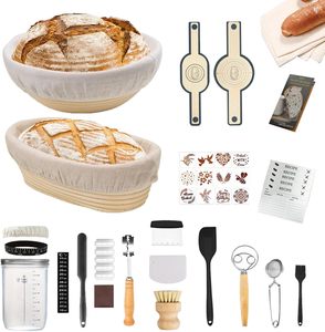 El último modelo de kit de iniciación para masa madre, cestas para masa madre con cuchilla para pan, Banneton redondo de 9 pulgadas y ovalado de 10 pulgadas, suministros para hornear pan - Product Image 1