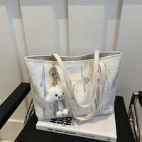 Nouveaux grands sacs fourre-tout en toile de polyester pour femmes, sacs d'été mignons et tendance avec fermeture éclair pour les trajets quotidiens