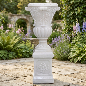 Vase sur piédestal en marbre sculpté à la main, design artistique européen naturel et solide, origine Vietnam, jardinière sur mesure pour - Product Image 3