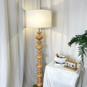 Wood Floor <b>Lamp</b> White Shade LED Light Source <b>Switch</b> Control Home Use - Product Image 2