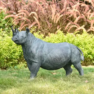 97*39*64Cm Outdoor Tuin Gazon Decoratie Hars Neushoorn Levensgrote Dieren Standbeeld Glasvezel Neushoorn Sculptuur Decoratie