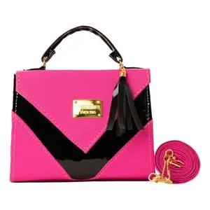 Sac bandoulière Fana Mariola en cuir verni colorblock avec fermeture éclair et pompon, sac à bandoulière pour femme été - Product Image 1
