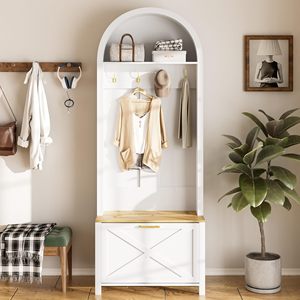SENYU Modern Entryway <b>Hall</b> Tree with Shoe <b>Rack</b> and Hooks, Wood Bench, 3 Hooks, 2 Shelves, Freestanding <b>Coat</b> <b>Rack</b> - Product Image 2