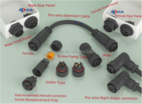 Connecteur étanche IP68 M12 Fils-Fils/Panneau/Extension Angulaire en Y/T/F, Faisceau de Raccordement 2 à 8 Broches pour Éclairage LED OEM ODM