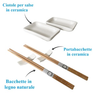 Service de sushi pour 2 personnes, plateau en ardoise 30x10 cm, 7 pièces, style oriental avec baguettes et supports - Product Image 4