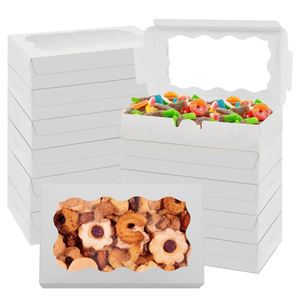 Factory Wholesale White <b>Cardboard</b> Bakery <b>Box</b> With Wavy Clear Window Foldable Cookie Candy Packaging <b>Box</b> Custom Logo Dessert Gift - Product Image 1