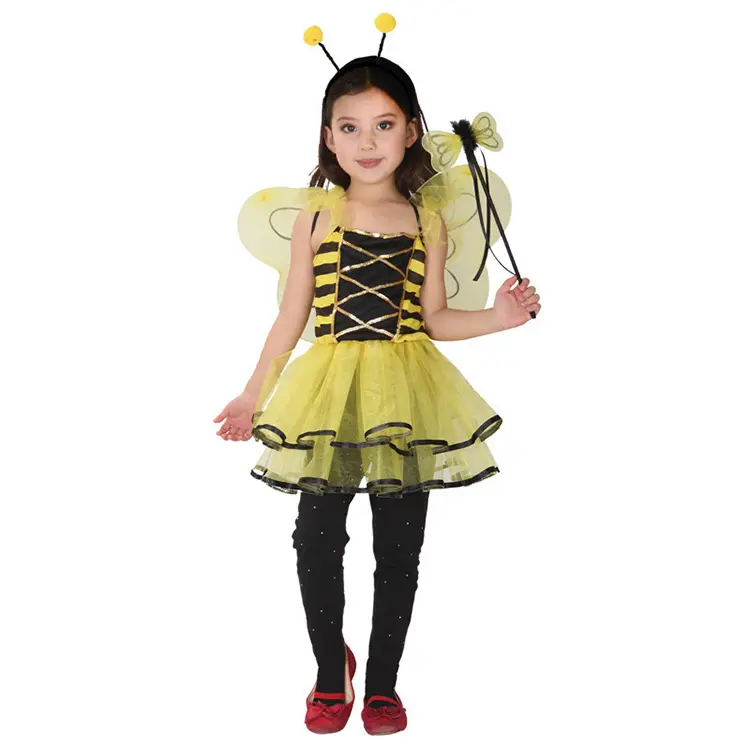 Halloween Costume Baby Black Headwear Girl Yellow Sleeveless Skirts Wings Bumble Bee Costume Kids