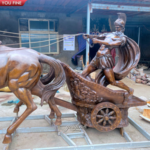 Statue de chariot en bronze grandeur nature pour jardin extérieur, sculpture de cheval - Product Image 5