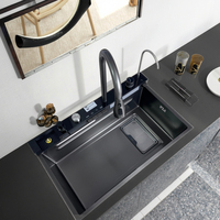 Robinet cascade multifonctionnel avec affichage numérique intelligent, évier de cuisine en acier inoxydable à touches de piano