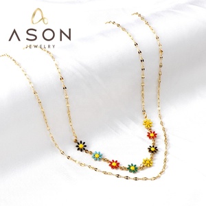 Ason-collar de joyería de acero inoxidable, 8 colores mezclados, crisantemo pequeño <span class=keywords><strong>Zou</strong></span> + con cadena, cadena doble - Product Image 1