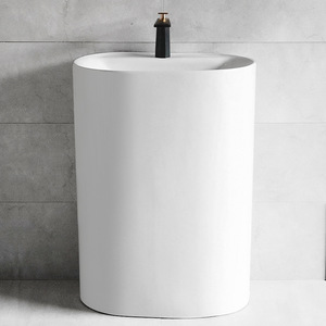 Ceramic Pedestal <b>Basin</b> <b>Round</b> Floor Standing Single Hole Faucet Mount Glossy Finish Bathroom Sink - Product Image 4