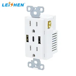 USA Certificated Type C & Type A 4.8A 5V USB Wall Outlets 15A Tamper Resistant Receptacle AC Power Socket With Wall Plate