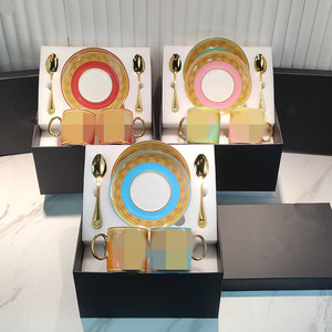 Promotional V Series Ceramic Cup and Saucer Home Gift 6-Piece <b>Set</b> Cup and Saucer <b>Set</b> - Product Image 1