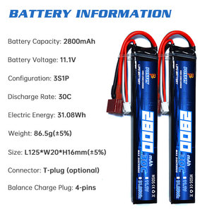 Ponfly 30C 3S 11.1V 2800mAh Airsoft pin có thể sạc lại Airsoft Súng pin lithium gói với tùy chỉnh deans t cắm kết nối - Product Image 5