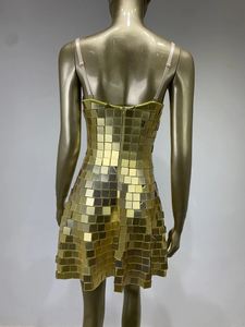 <span class=keywords><strong>Femme</strong></span> Sexy argent/or robe courte Spandex matériel miroir scène danse Costumes pour discothèque DJ chanteur Bar fête Ballet - Product Image 6