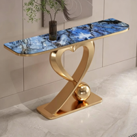 Console murale moderne en pierre frittée de luxe italienne, meuble d'entrée en acier inoxydable à poser contre le mur face à la porte principale