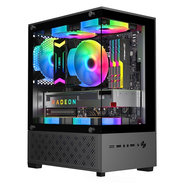 MQ Pillar-Free Sea View MicroATX Mid Small Tempered Glass Side ARGB Gaming Chassis with Transparent Panel DIY Desktop PC Case