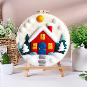 CHENISTORY Adulto DIY Aguja de lana Juego de <span class=keywords><strong>pintura</strong></span> Paisaje creativo Casa de nieve <span class=keywords><strong>con</strong></span> figura Impresión digital en lienzo Base de soporte - Product Image 6