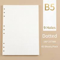 Recambios de Papel para Carpeta de 9 Anillos B5 con Notas Cornell, Hojas Sueltas de 180x257mm con Cuadrícula Punteada para Estudio Universitario