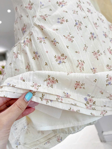 Women 100% Cotton <b>Mini</b> Chiffon Floral Sweet Casual Dress Peter Pan Collar Short Sleeve Button Front Natural Waist <b>Pleated</b> <b>Skirt</b> - Product Image 4