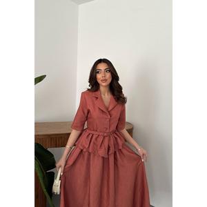 Conjunto de Chaqueta con Volantes y Cinturón Ajustado Mocca para Mujer y Falda Fruncida - Ropa de Moda al por Mayor - Product Image 3