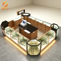 Kiosque d'exposition de lunettes en U personnalisé, présentoir de lunettes de soleil pour magasin d'optique en centre commercial avec éclairage LED et comptoir de caisse