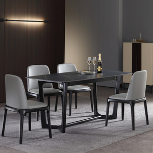 Tavolo di roccia italiano molto semplice piccolo appartamento moderno semplice domestico a forma di V tavolo da pranzo rettangolare di sabbia nera - Product Image 3