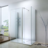 Cabine de douche en verre design pour salle de bain, sans cadre, autoportante, d'angle, avec porte coulissante en verre trempé