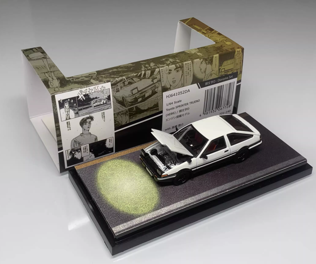 1/64 Initial D AE86 Customized Die-Cast Metal Figurine with Openable Hood and Pop-Up Lights Unisex Home Decoration Gift