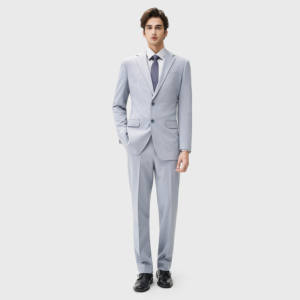 Мужской костюм-двойка из стрейч-ткани с однобортной застежкой на два пуговицы, серый, с узором «гусиная лапка», немнущийся, коллекция 2025 года - Product Image 3