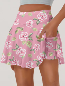 Jupe de tennis décontractée d'été à taille naturelle, coupe trapèze, avec poches, doublure anti-frottement rose en fibre de lait - Product Image 1