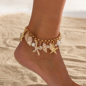Cheville bohème pour femme avec breloques étoile de mer et coquillage, perles d'imitation, style vintage, <span class=keywords><strong>bijoux</strong></span> de plage d'été, accessoires, cadeaux - Product Image 1