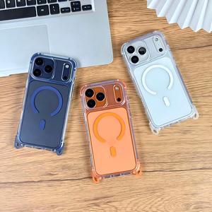 เคสโทรศัพท์แม่เหล็กใสสำหรับ iPhone 18 17 16 Pro Max ปุ่มสีตัดกันสวยงาม พร้อมรูสำหรับสายคล้อง ป้องกันการกระแทก ใส โปร่งแสง - Product Image 1