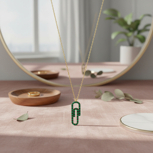 Paperclip Design <b>Emerald</b> Stone Minimalist <b>Pendant</b> Wholesale Handmade 925 Silver Sterling Necklace - Product Image 3