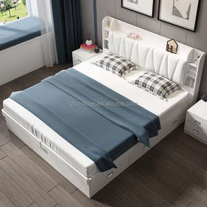 Lit d'hôtel économique pour hôtels 3 étoiles – Lit en bois abordable avec tête de lit à étagères pour la rénovation de chambres d'hôtel - Product Image 3