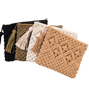 Bolso de Hombro Bohemio de Macramé para <span class=keywords><strong>Invierno</strong></span> y Verano, Nuevo Bolso de Playa Personalizado Tejido a Crochet con Borlas y Cierre de Cremallera de Poliéster - Product Image 3
