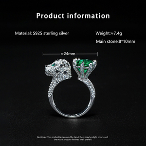 แหวนเงินแท้ S925 ประดับเพชรซิร์คอน 5A รูปเสือดาว สีมรกต ดีไซน์เฉพาะตัว - Product Image 6