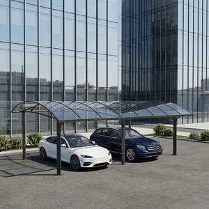 Abri de voiture <span class=keywords><strong>double</strong></span> en aluminium avec <span class=keywords><strong>toit</strong></span> <span class=keywords><strong>plat</strong></span> en polycarbonate, résistant aux intempéries et aux UV, pour allée de <span class=keywords><strong>garage</strong></span> extérieure - Product Image 1