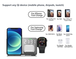 นาฬิกาอเนกประสงค์พร้อมที่ชาร์จไร้สาย นาฬิกาชาร์จไร้สายขายดี 4 in 1 นาฬิกา LED ชาร์จโทรศัพท์ไร้สายเร็ว 15W - Product Image 3