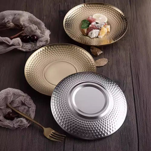 <b>Hammered</b> Stainless Steel Plate Gold Silver Shallow Dish For Hotel Food Serving Trays 4T - Product Image 1