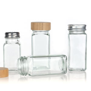 Venta al por mayor vacío claro cocina 12PCs 4oz vidrio condimento especias contenedor conjunto tarro de especias de vidrio con tapa de madera - Product Image 4